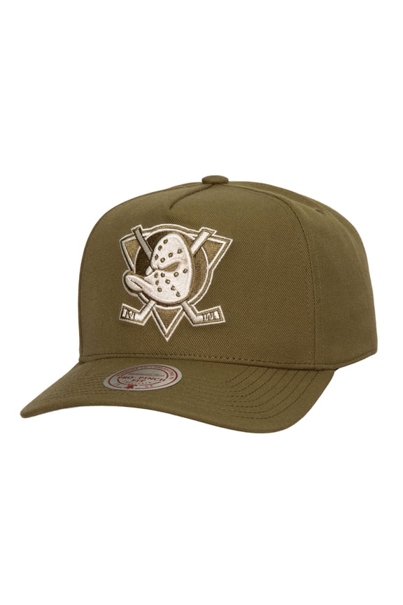 Men's Mitchell & Ness Olive Anaheim Ducks Fashion Basic Pro Pinch Snapback Hat