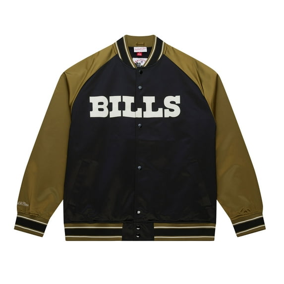 Men's Mitchell & Ness Olive/Black Buffalo Bills Vintage Logo Double Clutch Satin Raglan Full-Snap Jacket
