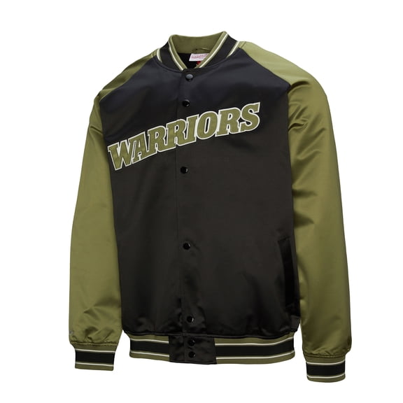 Men's Mitchell & Ness Olive/Black Golden State Warriors Clutch Satin Raglan Full-Snap Jacket