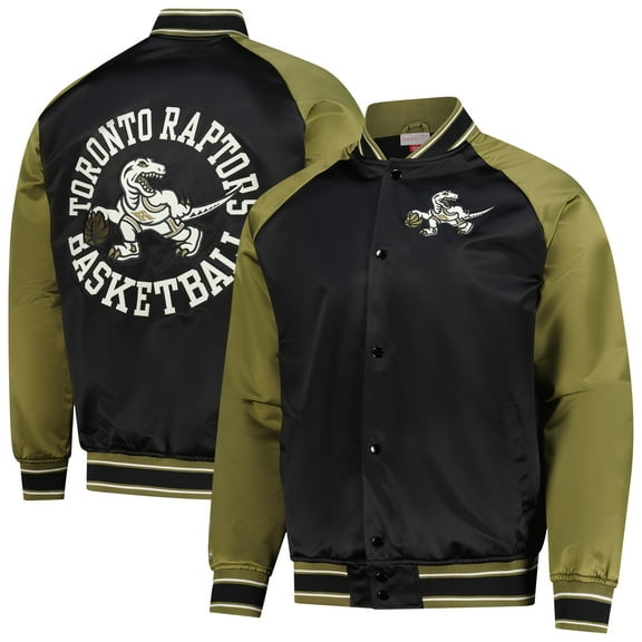 Men's Mitchell & Ness Olive/Black Toronto Raptors Clutch Satin Raglan Full-Snap Jacket