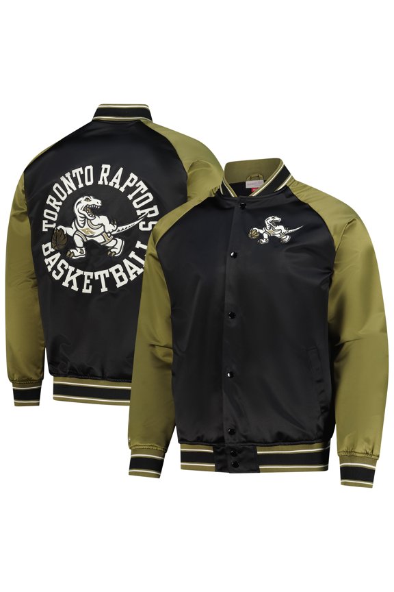 Men's Mitchell & Ness Olive/Black Toronto Raptors Clutch Satin Raglan Full-Snap Jacket