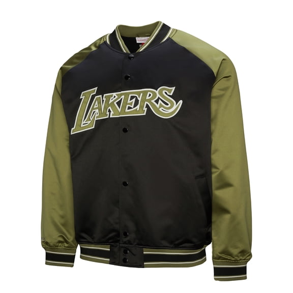 Men's Mitchell & Ness Olive/Black Los Angeles Lakers Clutch Satin Raglan Full-Snap Jacket