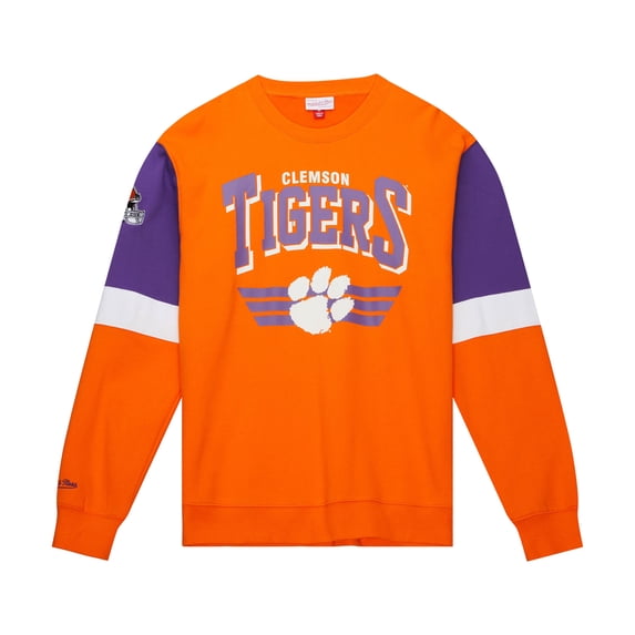 Men's Mitchell & Ness Orange Clemson Tigers Allover Crew 3.0 Pullover Sweatshirt
