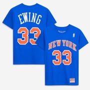 Mens Mitchell & Ness Patrick Ewing Blue New York Knicks Hardwood Classics Stitch Name & Number T-Shirt