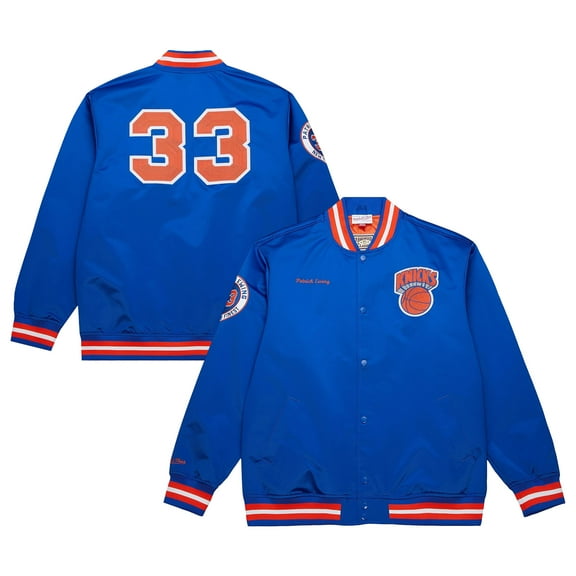 Men's-Mitchell & Ness Patrick Ewing Royal New York Knicks NBA Legends Full-Snap Satin Jacket