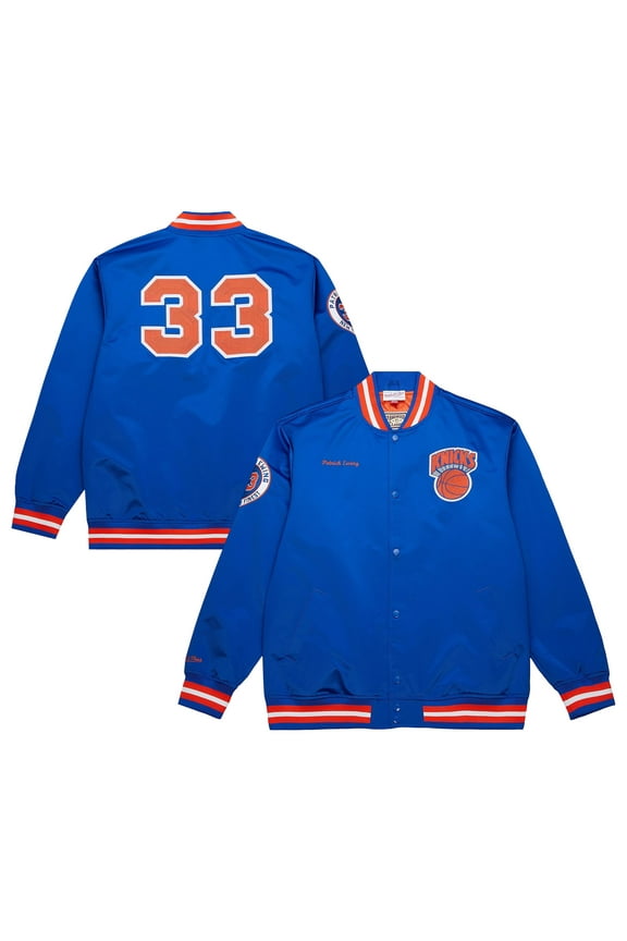 Men's-Mitchell & Ness Patrick Ewing Royal New York Knicks NBA Legends Full-Snap Satin Jacket