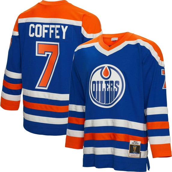 Men's Mitchell & Ness Paul Coffey Royal Edmonton Oilers 1986/87 Blue Line Player Jersey