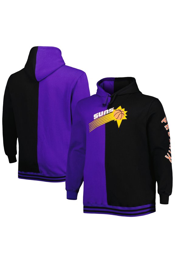 Men's Mitchell & Ness Purple/Black Phoenix Suns Big & Tall Hardwood Classics Split Pullover Hoodie