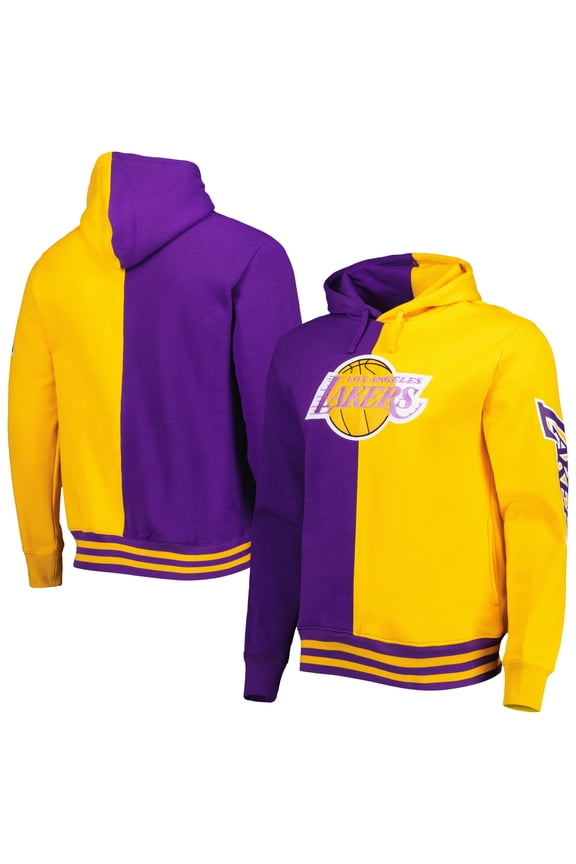 Men's Mitchell & Ness Purple/Gold Los Angeles Lakers Hardwood Classics Split Pullover Hoodie