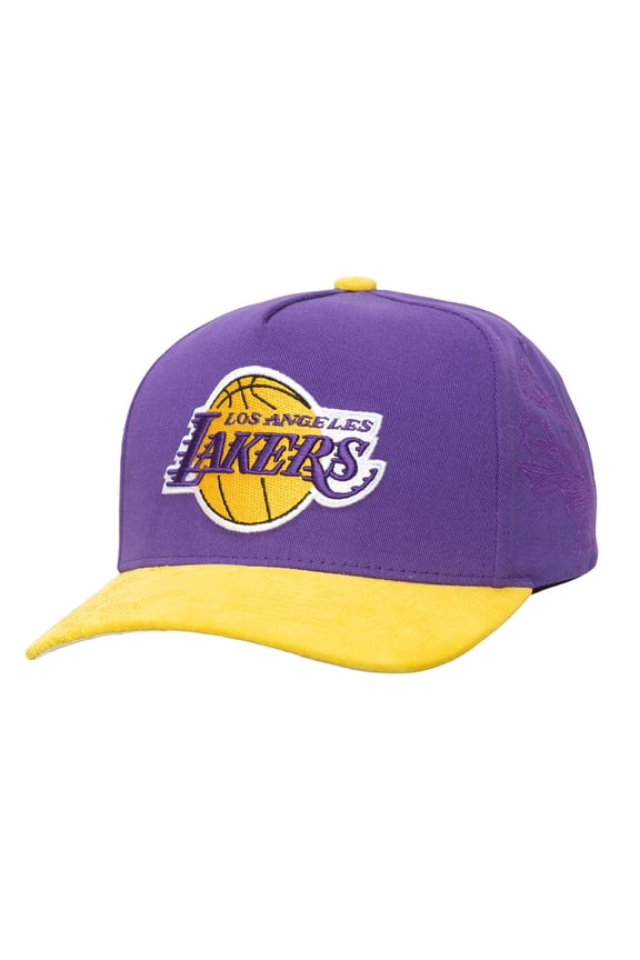 Men's-Mitchell & Ness  Purple/Gold Los Angeles Lakers May Flowers Adjustable Hat