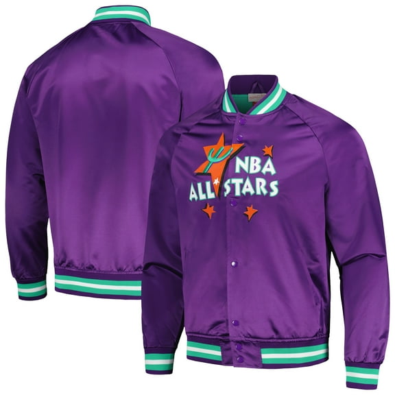 Men's Mitchell & Ness Purple Hardwood Classics 1995 NBA All-Star Game Throwback Wordmark Raglan Full-Snap Jacket