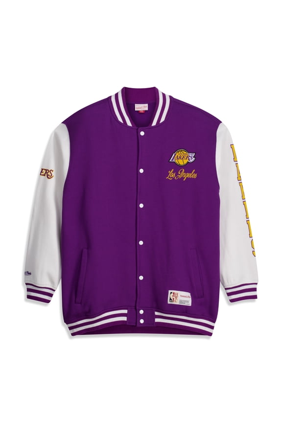 Men's Mitchell & Ness Purple Los Angeles Lakers Big & Tall Hardwood Classics Full-Snap Varsity Jacket