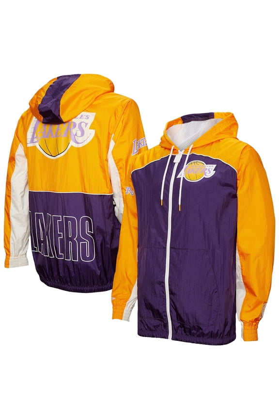 Men's Mitchell & Ness Purple Los Angeles Lakers Hardwood Classics Big Shot Premium Full-Zip Windbreaker Jacket