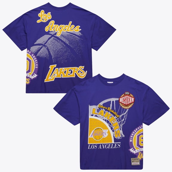 Men's Mitchell & Ness Purple Los Angeles Lakers Hardwood Classics Logo Blast T-Shirt