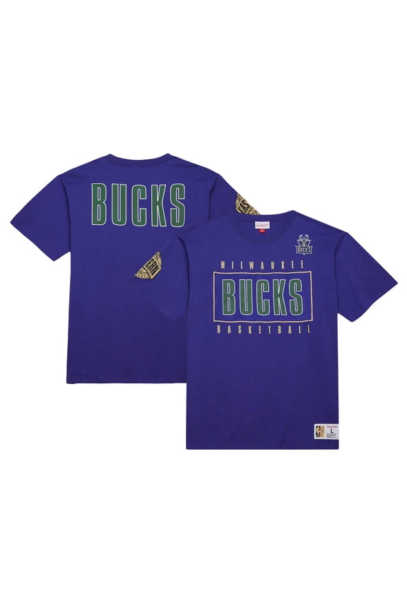 Men's Mitchell & Ness Purple Milwaukee Bucks Hardwood Classics Team OG 2.0 Premium Vintage Logo T-Shirt