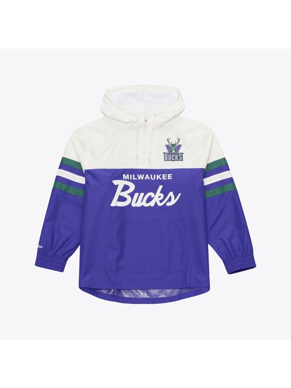 Men's Mitchell & Ness Purple Milwaukee Bucks Head Coach Lightweight Anorak Quarter-Zip Windbreaker