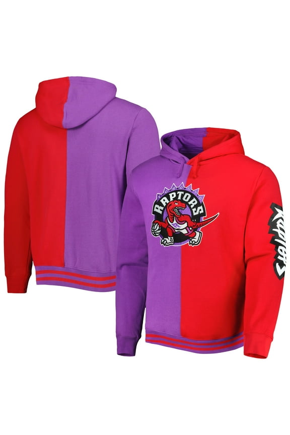 Men's Mitchell & Ness Purple/Red Toronto Raptors Hardwood Classics Split Pullover Hoodie
