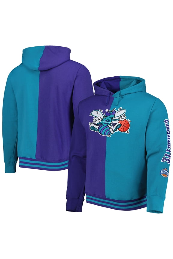Men's Mitchell & Ness Purple/Teal New Orleans Hornets Big & Tall Hardwood Classics Split Pullover Hoodie