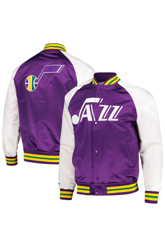 Men's Mitchell & Ness Purple Utah Jazz Double Clutch Satin Raglan Full-Snap Jacket