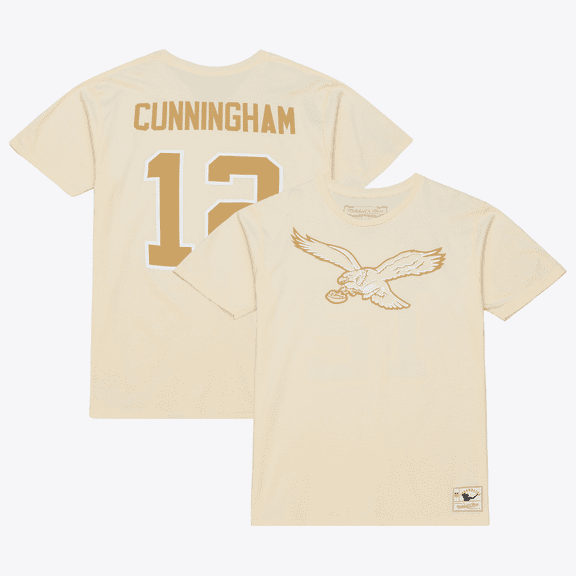 Men's Mitchell & Ness Randall Cunningham Cream Philadelphia Eagles Sandman Name & Number T-Shirt