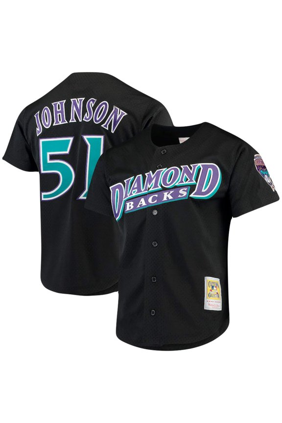 Men's Mitchell & Ness Randy Johnson Black Arizona Diamondbacks Big & Tall Cooperstown Collection Mesh Button-Up Jersey