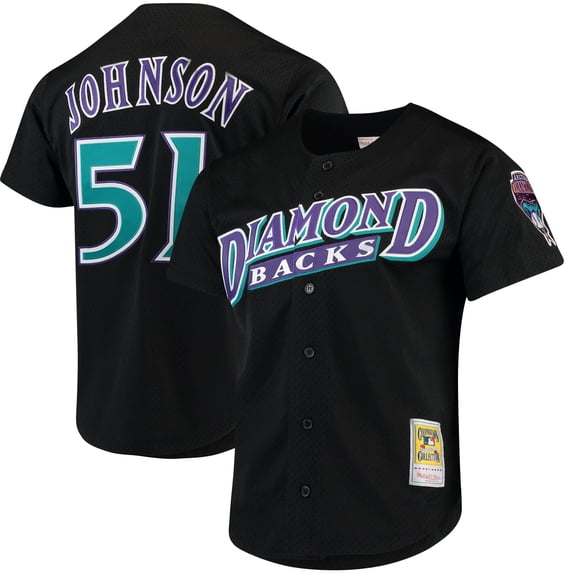 Men's Mitchell & Ness Randy Johnson Black Arizona Diamondbacks Cooperstown Collection Mesh Batting Practice Button-Up