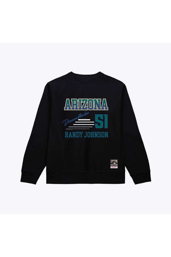 Men's Mitchell & Ness Randy Johnson Black Arizona Diamondbacks Stripes Name & Number Crewneck Sweatshirt