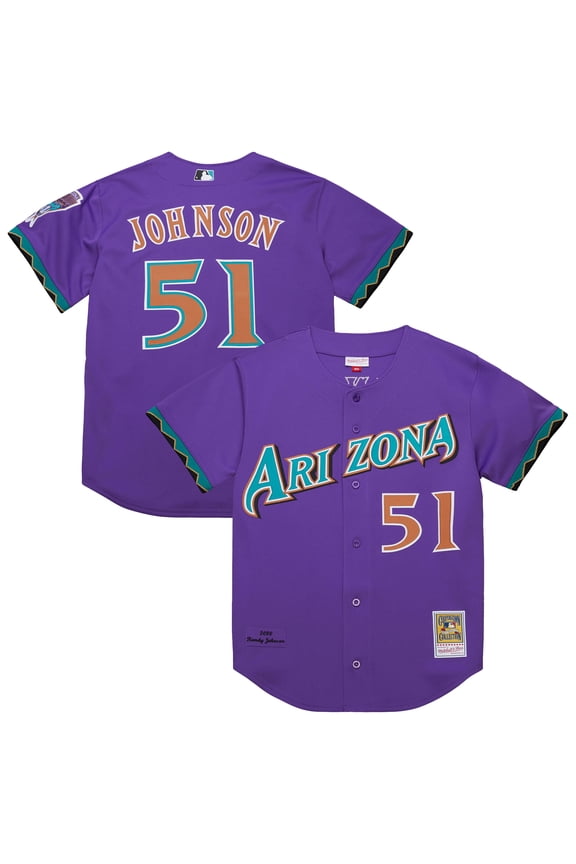 Men's-Mitchell & Ness Randy Johnson Purple Arizona Diamondbacks 2000 Throwback Authentic Jersey