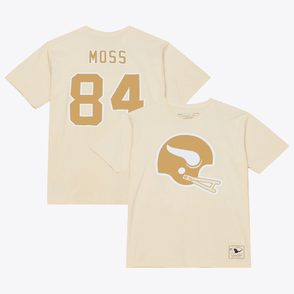 Men's Mitchell & Ness Randy Moss Cream Minnesota Vikings Sandman Name & Number T-Shirt
