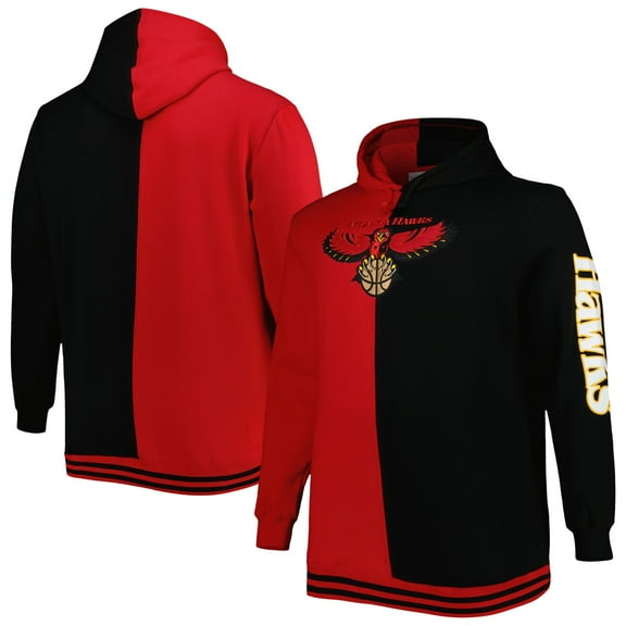 Men's Mitchell & Ness Red/Black Atlanta Hawks Big & Tall Hardwood Classics Split Pullover Hoodie