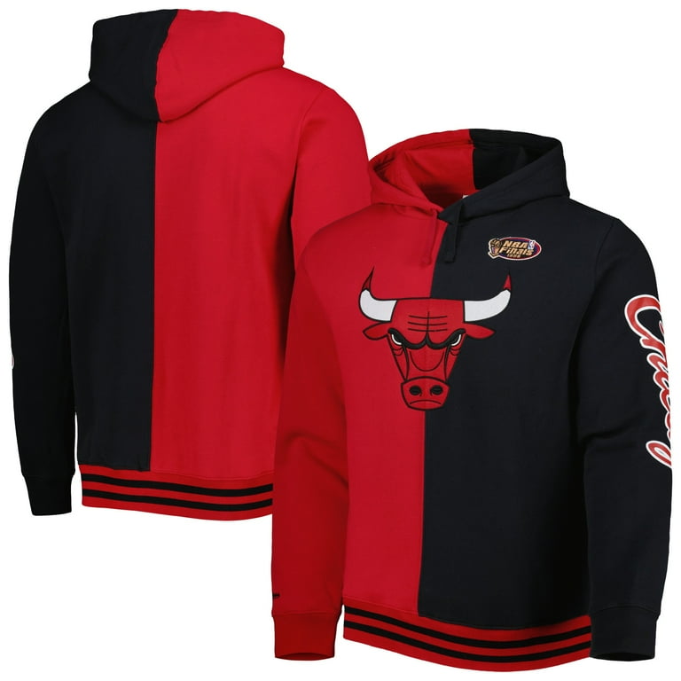 Men s Mitchell Ness Red Black Chicago Bulls Hardwood Classics Split Pullover Hoodie Walmart