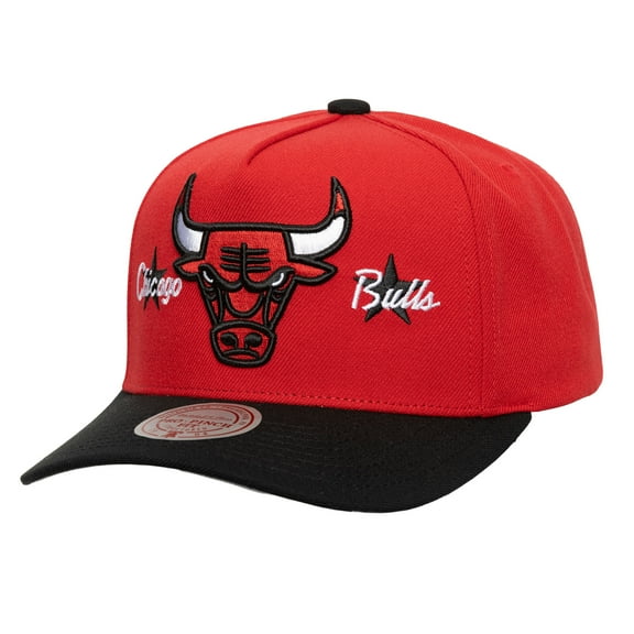 Men's-Mitchell & Ness Red/Black Chicago Bulls Stars Core Pro Pinch Adjustable Hat