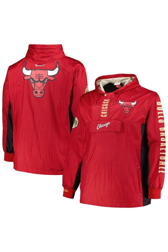 Men's Mitchell & Ness Red Chicago Bulls Big & Tall Hardwood Classics Team OG 2.0 Anorak Hoodie Quarter-Zip Windbreaker