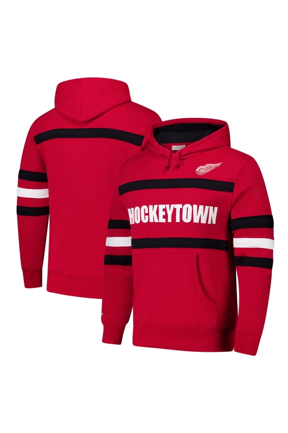 Men's Mitchell & Ness Red Detroit Red Wings Head Coach Slogan Pullover Hoodie