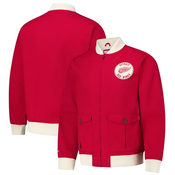 Men's Mitchell & Ness Red Detroit Red Wings Vintage Coaches Cotton Twill Full-Zip Jacket