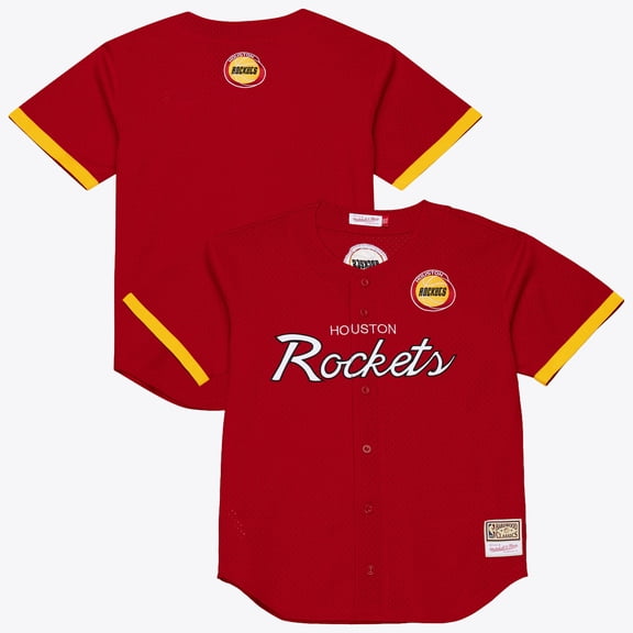 Men's Mitchell & Ness Red Houston Rockets Hardwood Classics Head Coach Mesh Full-Button Fashion Jersey