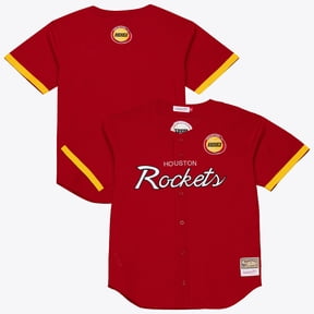 Men's Mitchell & Ness Red Houston Rockets Hardwood Classics Head Coach Mesh Full-Button Fashion Jersey
