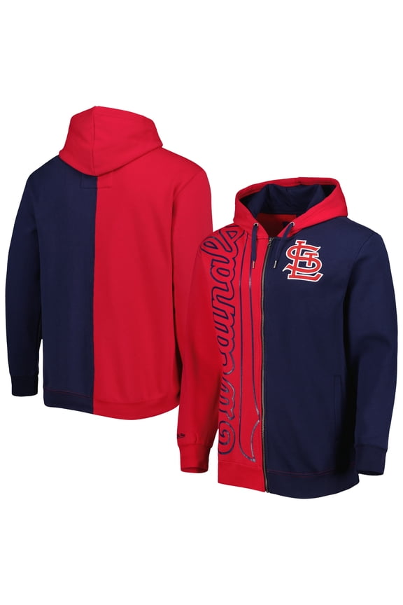 Men's Mitchell & Ness Red/Navy St. Louis Cardinals Fleece Full-Zip Hoodie
