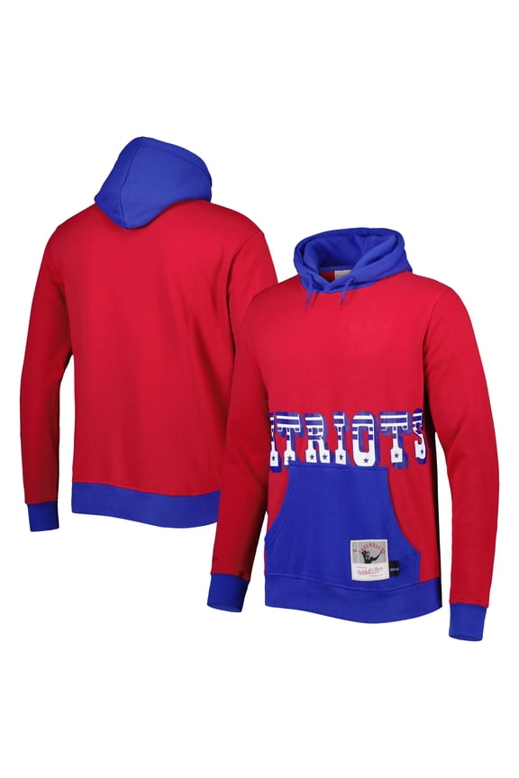 Men's Mitchell & Ness Red New England Patriots Big Face 5.0 Pullover Hoodie