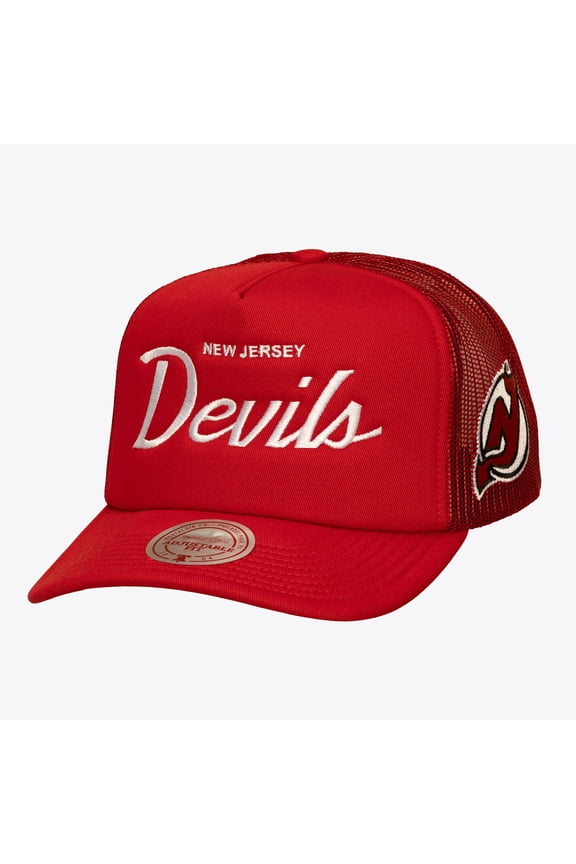Men's Mitchell & Ness Red New Jersey Devils Head Coach Trucker Adjustable Hat