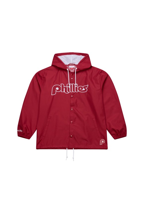 Men's Mitchell & Ness  Red Philadelphia Phillies Full-Snap Hooded Coaches Jacket