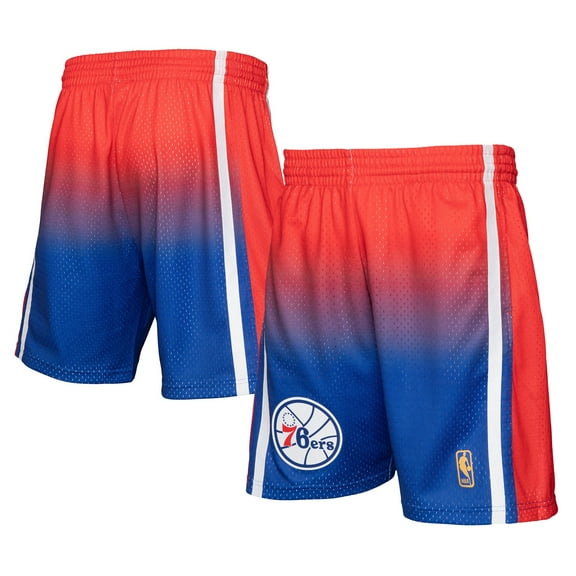 Men's Mitchell & Ness Red/Royal Philadelphia 76ers 1996/97 Hardwood Classics Fadeaway Reload 3.0 Swingman Shorts