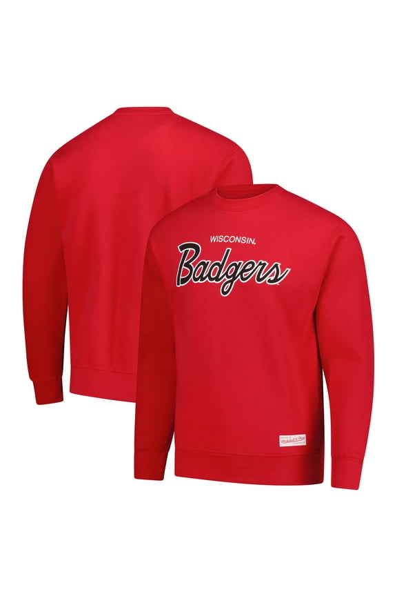 Men's Mitchell & Ness  Red Wisconsin Badgers Elite Script Pullover Sweatshirt