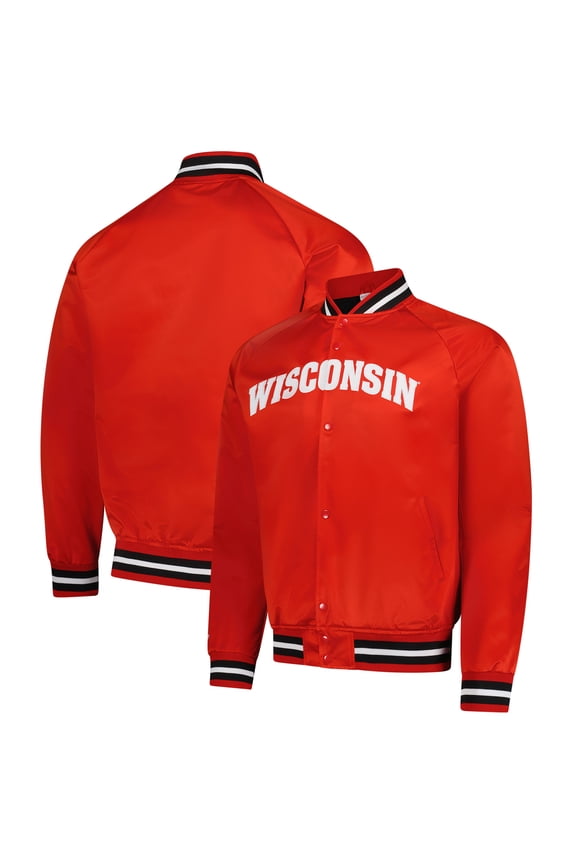 Men's Mitchell & Ness Red Wisconsin Badgers Lightweight Satin Raglan Full-Snap Jacket