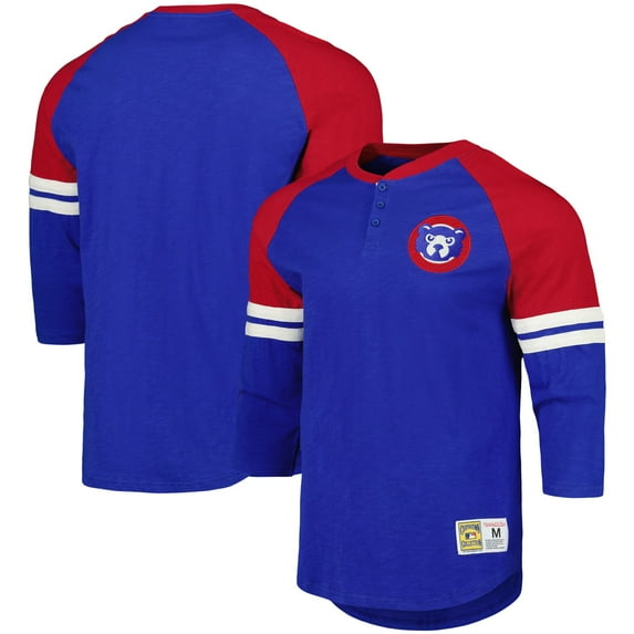 Men's Mitchell & Ness Royal Chicago Cubs Cooperstown Collection Legendary Raglan Slub Henley Three-Quarter Sleeve