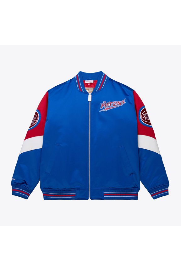 Men's Mitchell & Ness  Royal Detroit Pistons Throw it Back Vintage Heavyweight Full-Zip Satin Jacket