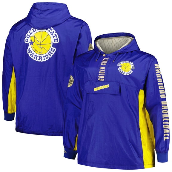 Men's Mitchell & Ness Royal Golden State Warriors Big & Tall Hardwood Classics Team OG 2.0 Anorak Hoodie Quarter-Zip