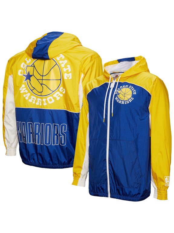 Men's Mitchell & Ness Royal Golden State Warriors Hardwood Classics Big Shot Premium Full-Zip Windbreaker Jacket