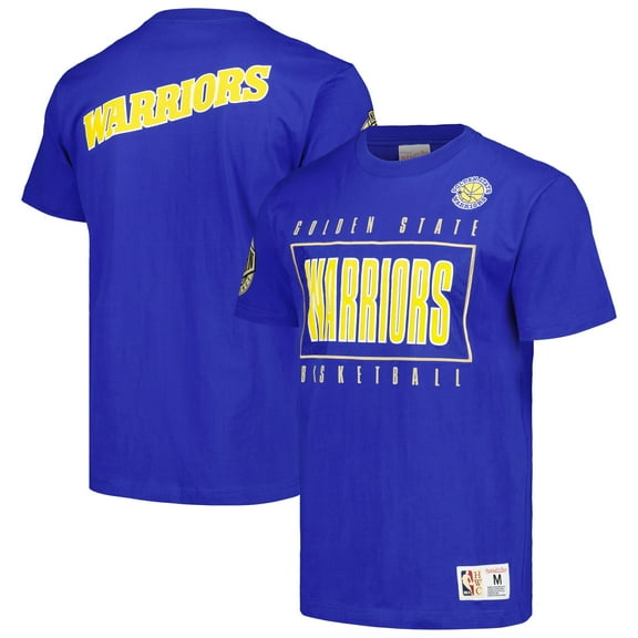 Men's Mitchell & Ness Royal Golden State Warriors Hardwood Classics Team OG 2.0 Premium Vintage Logo T-Shirt