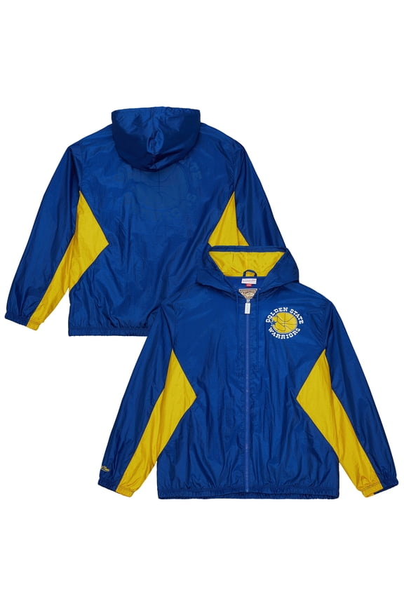 Men's Mitchell & Ness Royal Golden State Warriors Playmaker Full-Zip Hooded Windbreaker Jacket
